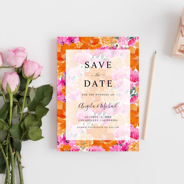Save The Date Mariage de Jardin lumineux rose orange pâle (Créateur téléchargé)