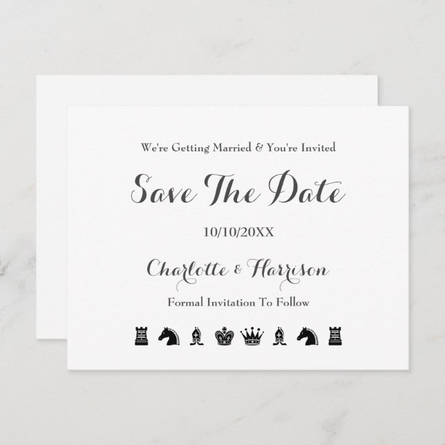 Save The Date Mariage De Jeu King And Queen Chess Board (Devant / Derrière)