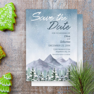 Save The Date Mariage de la forêt de montagne de neige en hiver