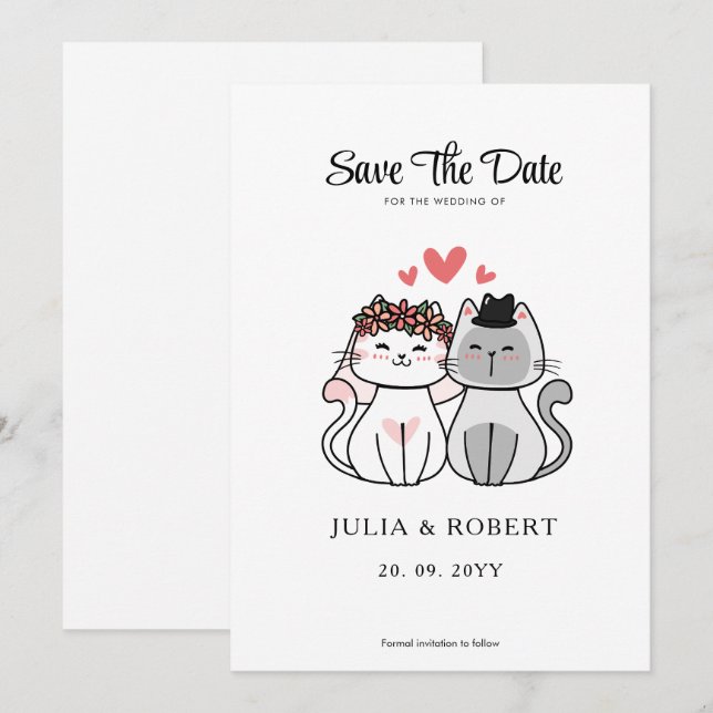 Save The Date Mariage de la mariée et du marié Chat Mignon (Devant / Derrière)