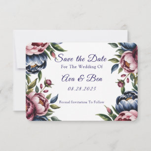Save The Date Mariage de la marine bourguignonne Blush Peony