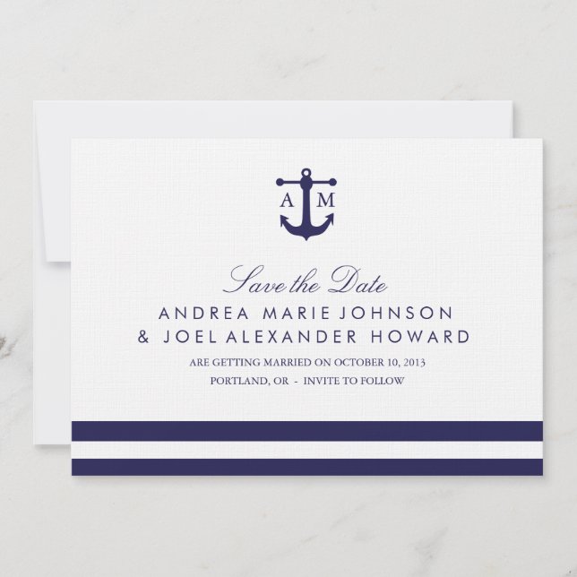 Save The Date Mariage de la Marine Nautique, Date à Réserver (Devant)