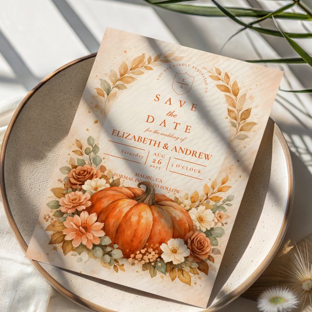 Save The Date Mariage de l'automne Floral de Citrouille Rustique (Créateur téléchargé)