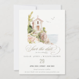 Save The Date Mariage de l'église catholique de l'aquarelle côti