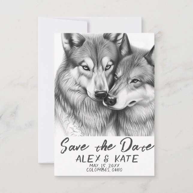 Save The Date Mariage de loup gris mou Enregistrer la date Faire (Devant)