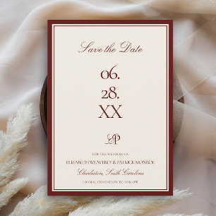 Save The Date Mariage de luxe burgundy avec une déclaration mode