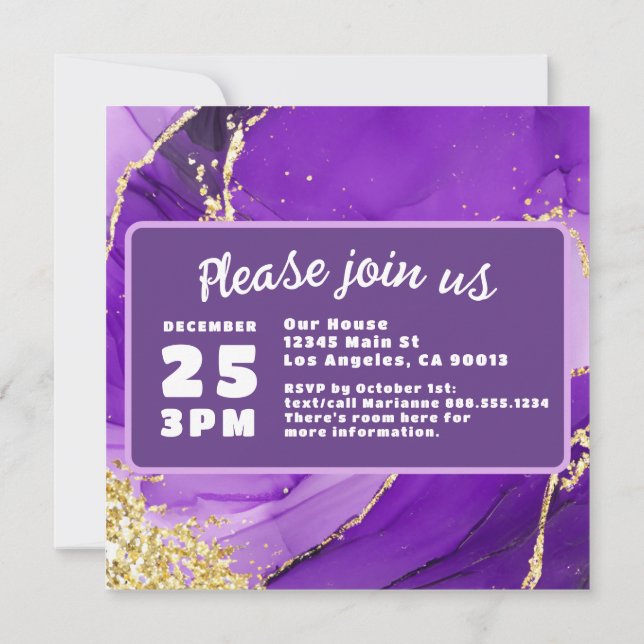 Save The Date Mariage de Luxe Marbre Violet et Or (Dos)