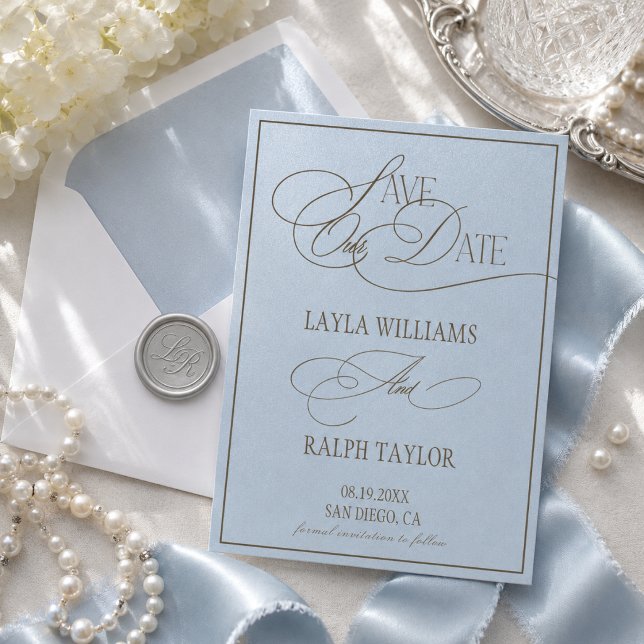Save The Date Mariage de Luxe Romantique Bleu Océan (Créateur téléchargé)