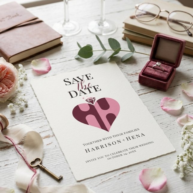 Save The Date Mariage de luxe romantique HH Monogramme (Créateur téléchargé)