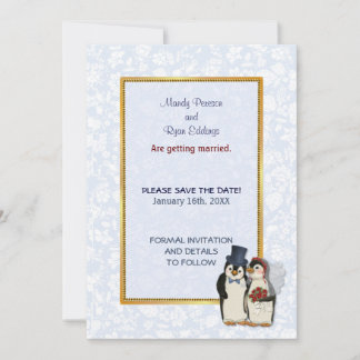 Save The Date Mariage de Manchots - Sauvegarder la Date
