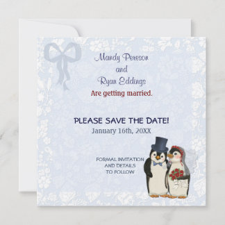 Save The Date Mariage de Manchots - Sauvegarder la Date