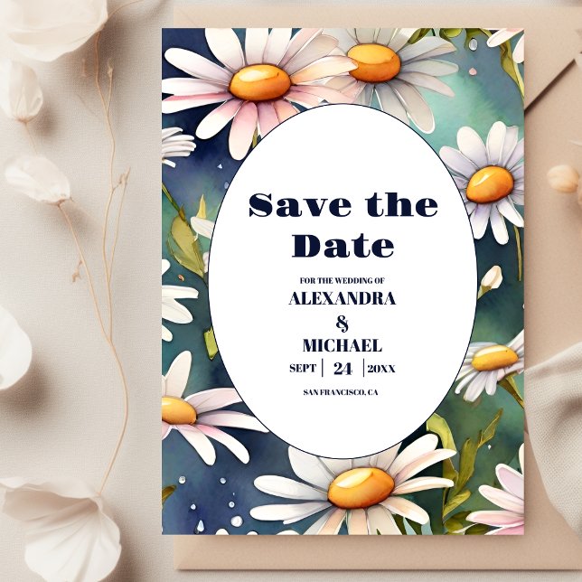 Save The Date Mariage de marguerite bleu marine (Créateur téléchargé)