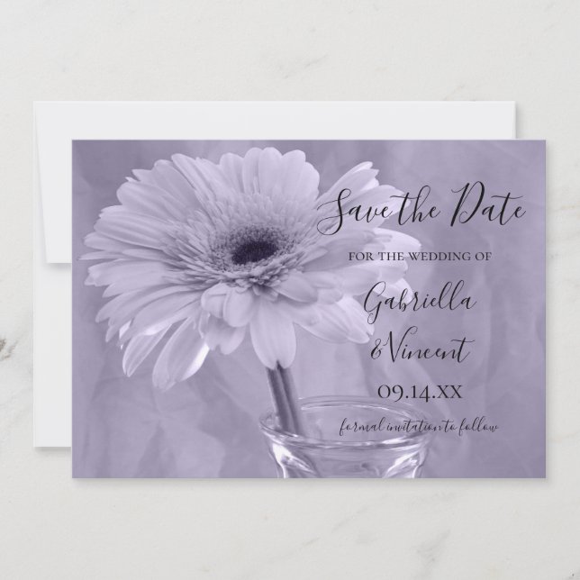 Save The Date Mariage de marguerite teintée violet pâle Enregist (Devant)