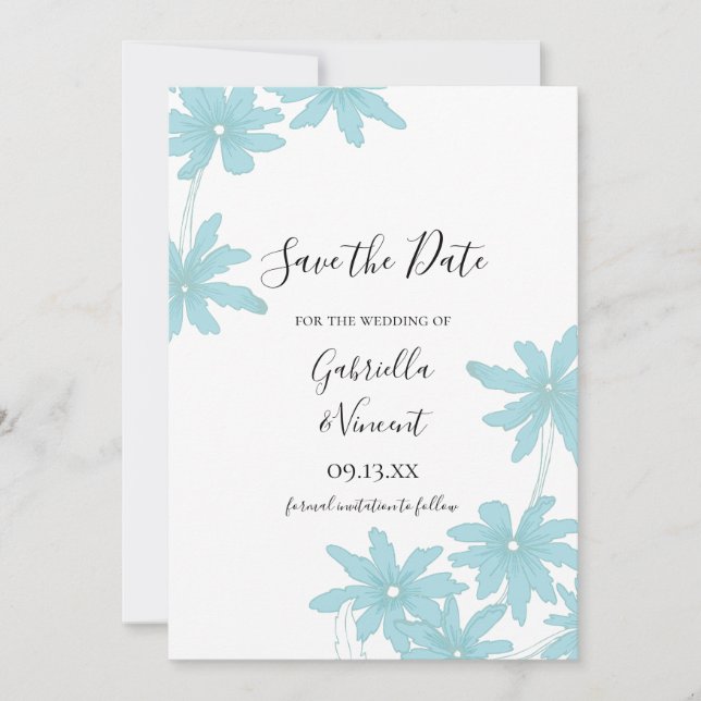 Save The Date Mariage de marguerites bleu clair Enregistrer la d (Devant)