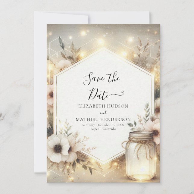 Save The Date Mariage de Mason Jar Botanique Numérique (Devant)