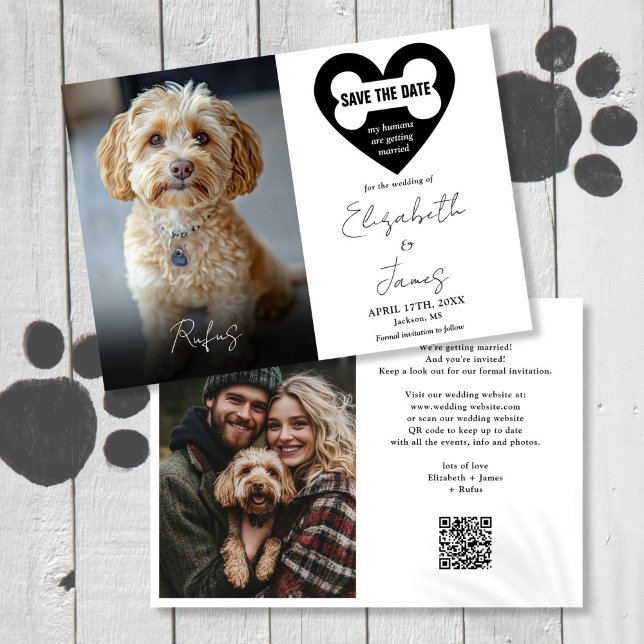 Save The Date Mariage de mes humains 2 Photos QR Code (My Humans Dog 2 Photos QR Code Wedding Save The Date)