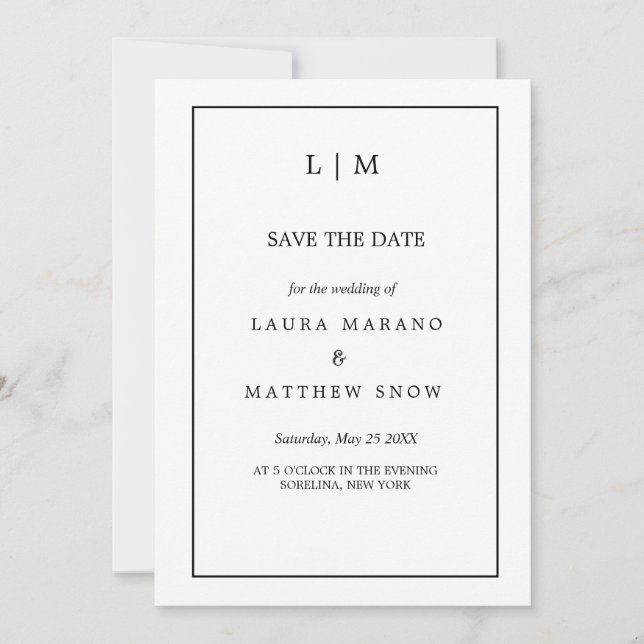 Save The Date Mariage de monogramme blanc simple (Devant)