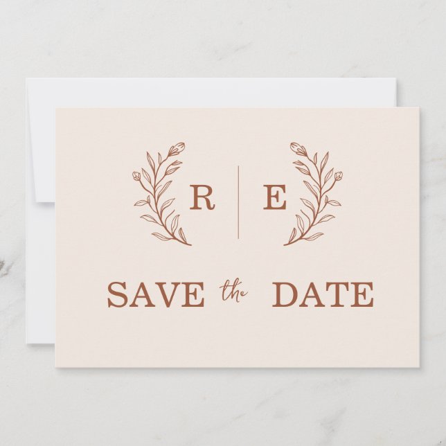 Save The Date Mariage de monogramme de couronne botanique minima (Devant)