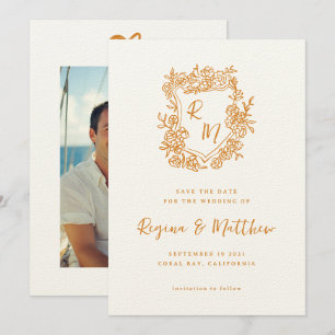 Save The Date Mariage de monogramme de crête florale orange dess