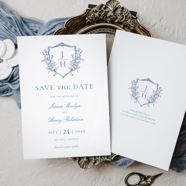 Save The Date Mariage de monogramme de la crête florale de la Ré (Créateur téléchargé)