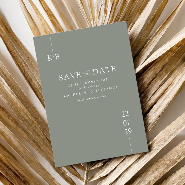 Save The Date Mariage de monogramme élégant et moderne Sage Gree (Créateur téléchargé)