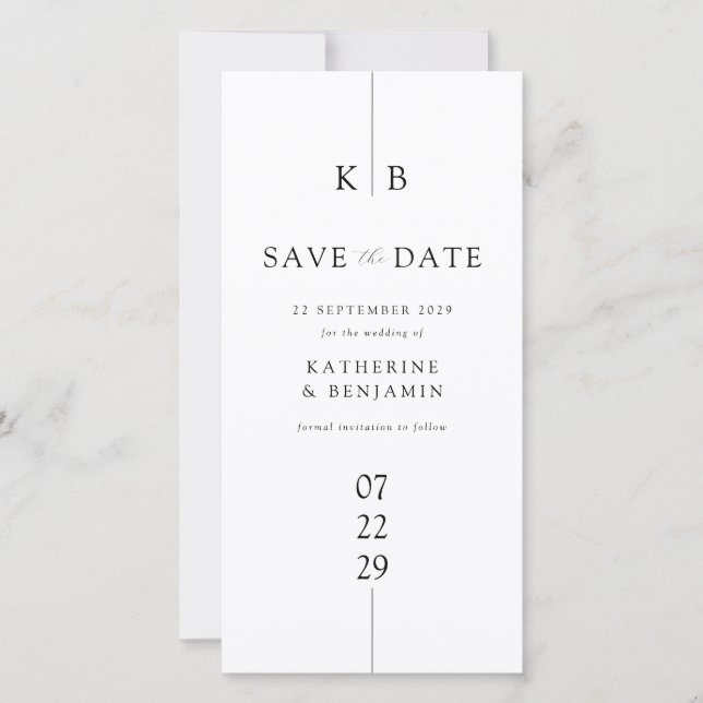 Save The Date Mariage de Monogramme moderne blanc élégant (Devant)