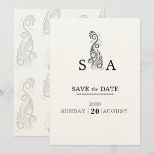 Save The Date Mariage de monogramme noir vintage