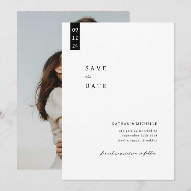 Save The Date Mariage de monogramme photo simple et élégant (Devant / Derrière)