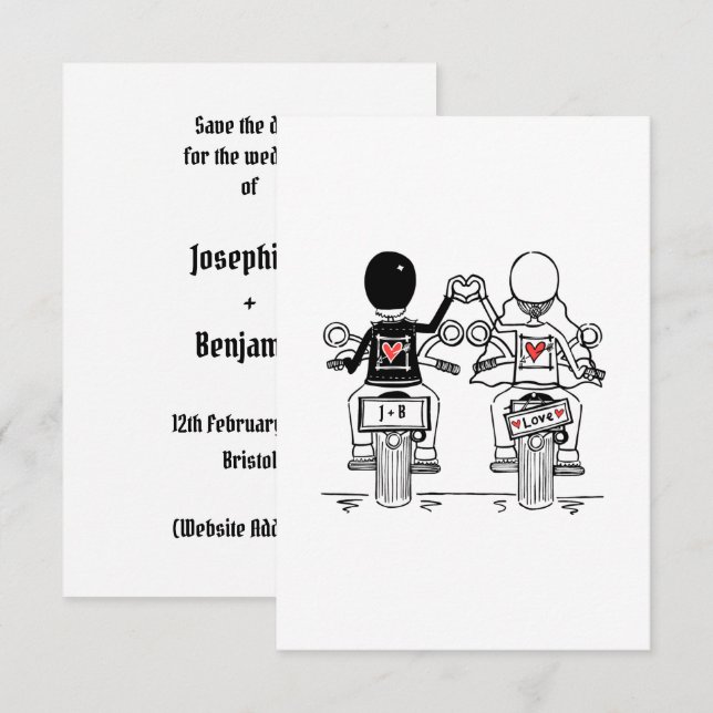 Save The Date Mariage de motards à moto (Devant / Derrière)