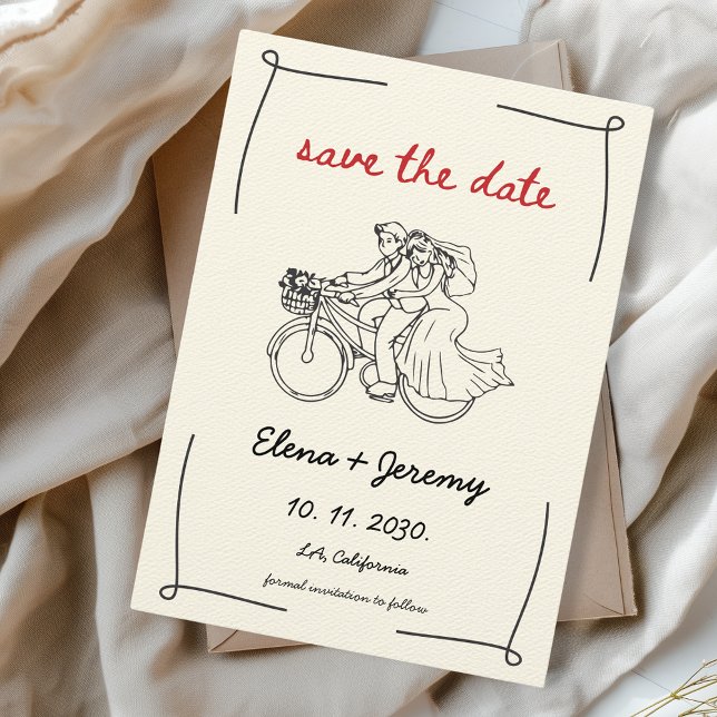 Save The Date Mariage de moto Whimsical unique (Hand Drawn Wedding Save the Date Nothing Fancy just Love Motorcycle Bike Cute Whimsical Quirky)