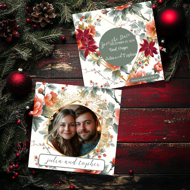 Save The Date Mariage de Noël chic avec photo romantique (Créateur téléchargé)