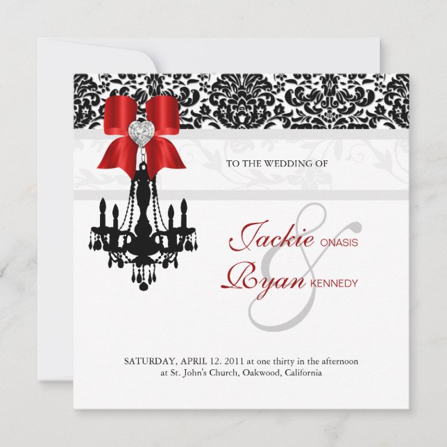 Save The Date Mariage de Noël Inviter Chandelier noir blanc Dama (Devant)