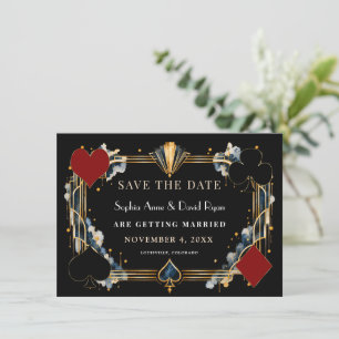 Save The Date Mariage de Nuit de Casino Art Déco Navy Or Noir Gl
