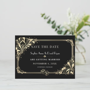 Save The Date Mariage de nuit de casino Art Déco noir Glam Gold