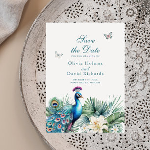 Save The Date Mariage de paon tropical turquoise Enregistrer la