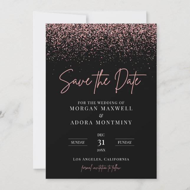 Save The Date Mariage de Parties scintillant d'or noir et Rose m (Devant)