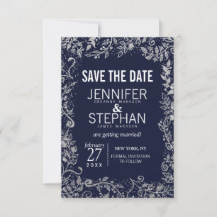 Save The Date Mariage de Parties scintillant florale en argent b
