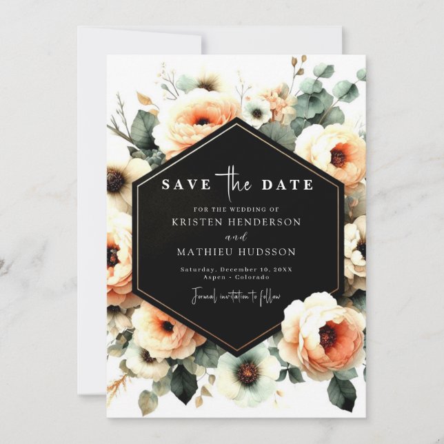Save The Date Mariage de pêche de l'aquarelle botanique (Devant)