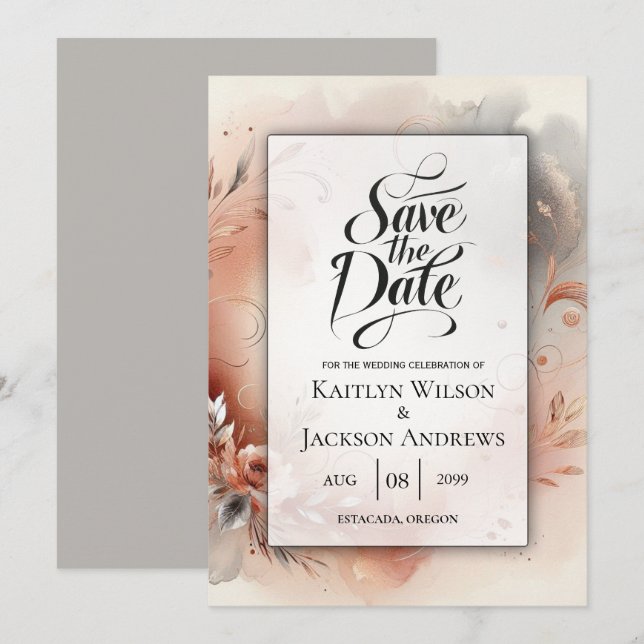 Save The Date Mariage de pétales et de torchis d'argent (Devant / Derrière)