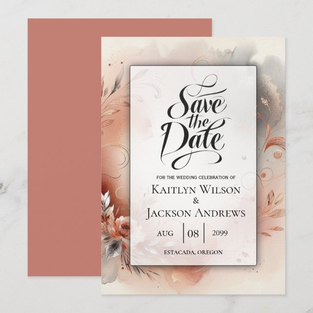 Save The Date Mariage de pétales et de torchis d'argent (Devant / Derrière)