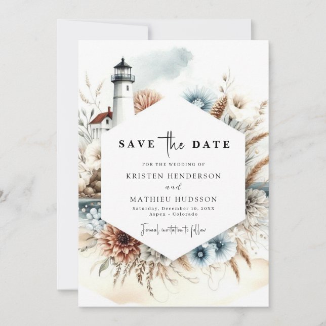 Save The Date Mariage de phare de la typographie lunaire romanti (Devant)