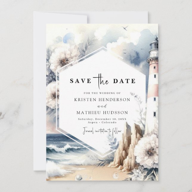 Save The Date Mariage de phare de style rustique romantique (Devant)