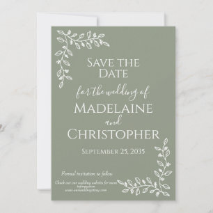 Save The Date Mariage de photo botanique moderne Boho Sage Green