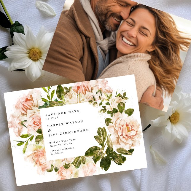 Save The Date Mariage de photo classique rose (Créateur téléchargé)