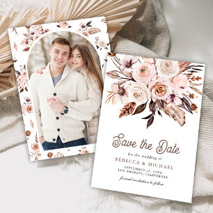 Save The Date Mariage de photo florale ivoire bohème et terreuse