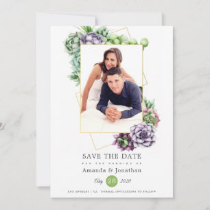 Save The Date Mariage de photo géométrique Succulent