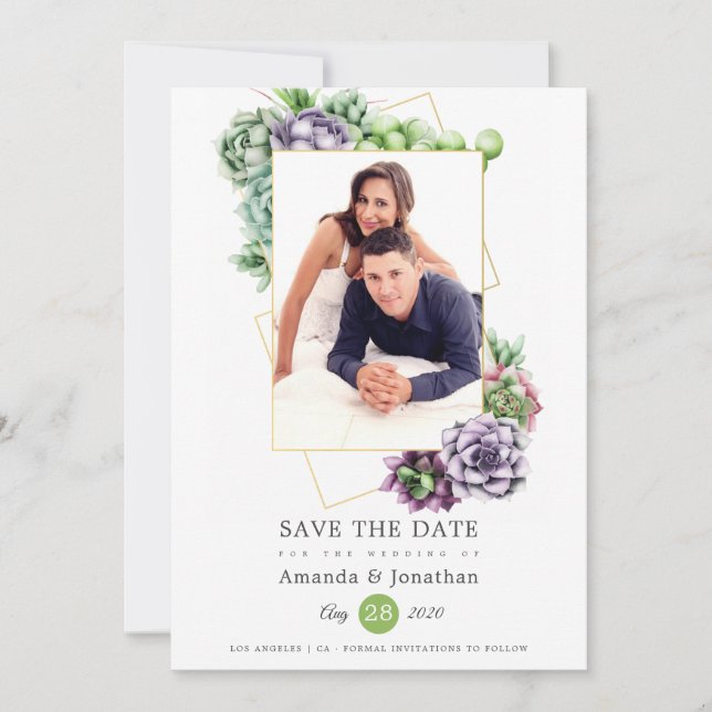 Save The Date Mariage de photo géométrique succulente (Devant)