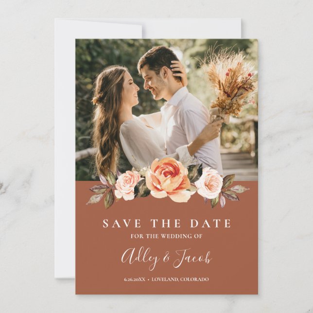 Save The Date Mariage de photos florales de Terracotta Boho (Devant)