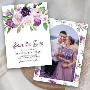 Save The Date Mariage de photos florales violet rustique