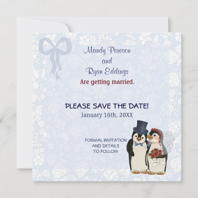 Save The Date Mariage de pingouin - Enregistrer la date (Devant)